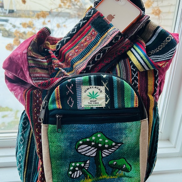 Himalayan Hemp Mushroom Print Boho Hippie Hemp and 100% Cotton Shoulder Bags - Picture 2 of 9